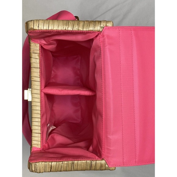 Wicker Wine Tote Lily Pulitzer Picnic Carrier Picnic Tote - Adjustable Strap EUC - Picture 10 of 16